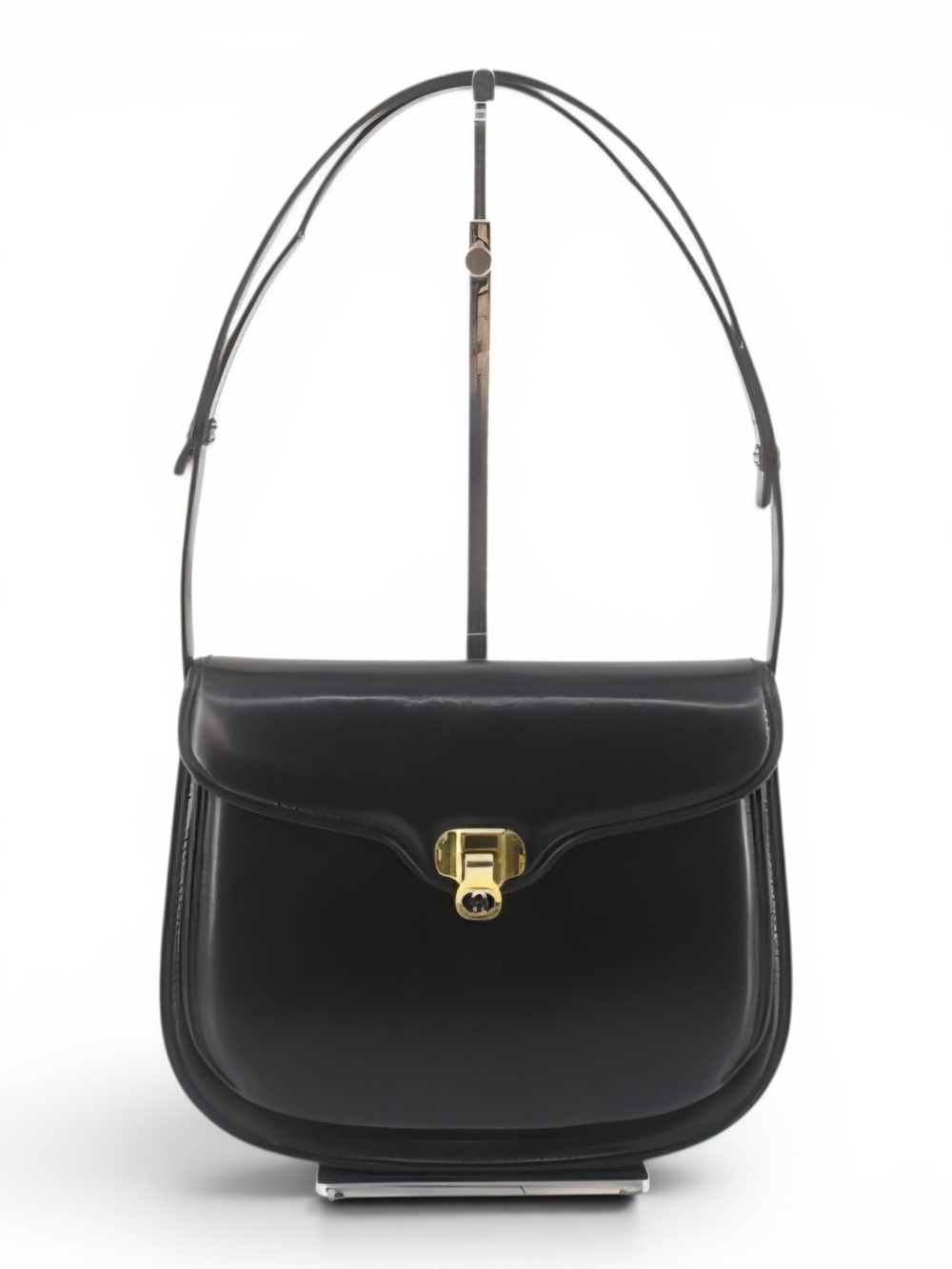 Gucci Vintage Black Leather Shoulder Bag with Gold-Tone Clasp